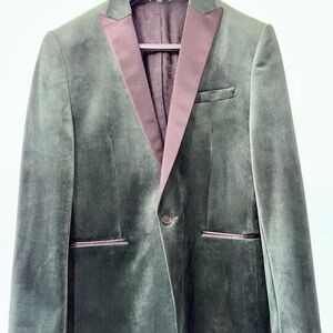 Slim Elegant Green Velvet Blazer